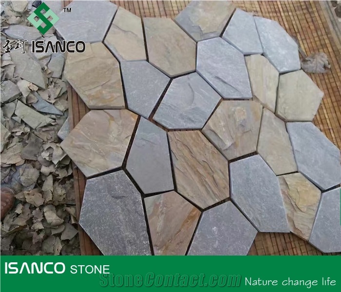 Slate Random Flagstones Meshed Slate Irregular Flagstones Colorful Flagstone Road Paving Rusty Slate Flagstone Walkway Pavers Grey Slate Flagstone Driveway Flagstone Patio in Stock for Wholesaling