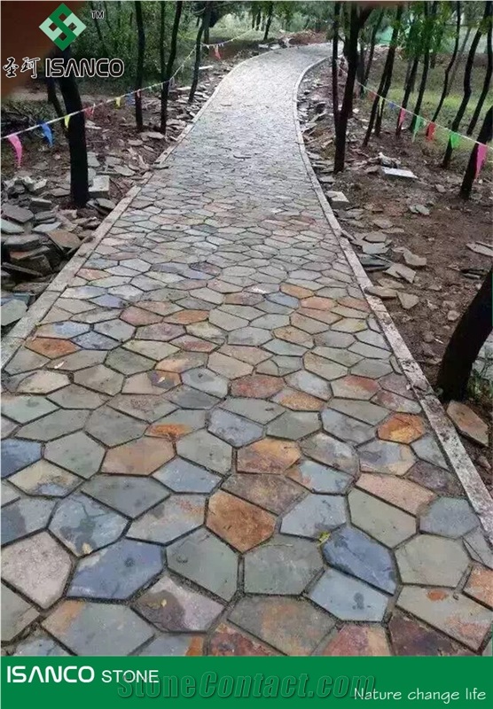 Slate Random Flagstones Meshed Slate Irregular Flagstones Colorful Flagstone Road Paving Rusty Slate Flagstone Walkway Pavers Grey Slate Flagstone Driveway Flagstone Patio in Stock for Wholesaling