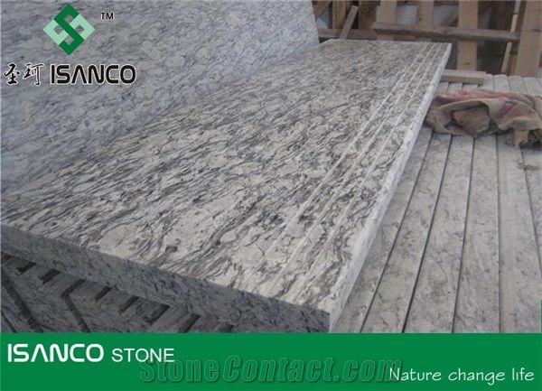 White Granite Deck Stair Sea Wave Flower Of Mengyin Granite Stair Riser Mengyin Hailang Hua Granite Stair Treads Spindrift White Granite Staircase Mengyin White Wave Granite Stair Threshold from China