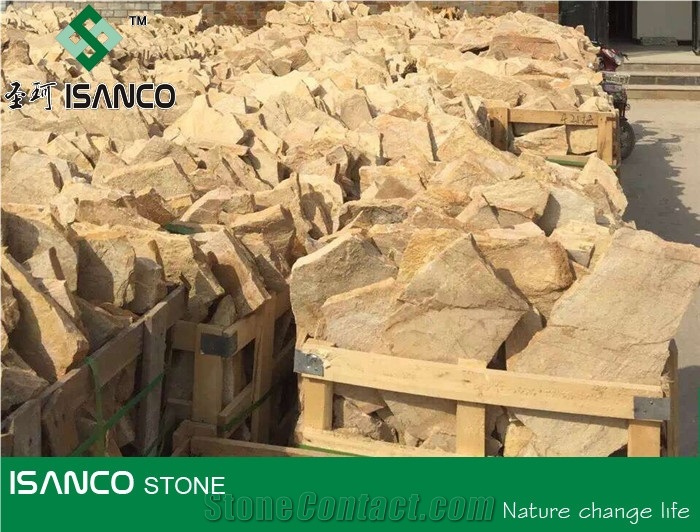 Yellow Slate Flagstone Random Flagstone Patio Irregular Flagstone Road Paving Slate Walkway Pavers Outdoor Stepping Stone Flagstone