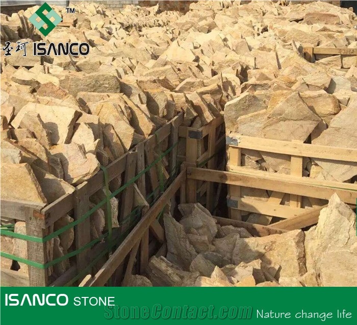Yellow Slate Flagstone Random Flagstone Patio Irregular Flagstone Road Paving Slate Walkway Pavers Outdoor Stepping Stone Flagstone