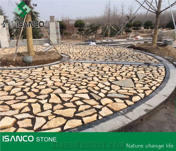 Yellow Slate Flagstone Random Flagstone Patio Irregular Flagstone Road Paving Slate Walkway Pavers Outdoor Stepping Stone Flagstone