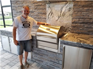 Just Finished! Granite Countertops, Slate Ledger Panel Wall Cladding Just Finished! Granite Countertops, Slate Ledger Panel Wall Cladding