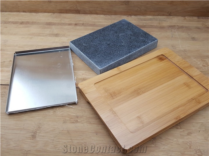 Cookware Of Cooking Stone, Bamboo Plate with Cooking Stone,Cooking Stone Grill Set, Hot Lava Stone Grill, Steak Stone