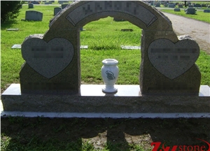 Good Quality Double Hearts Arch Style Oak Hill Granite Heart Tombstones/ Upright Monuments/ Family Monuments/ Headstones/ Monument Design