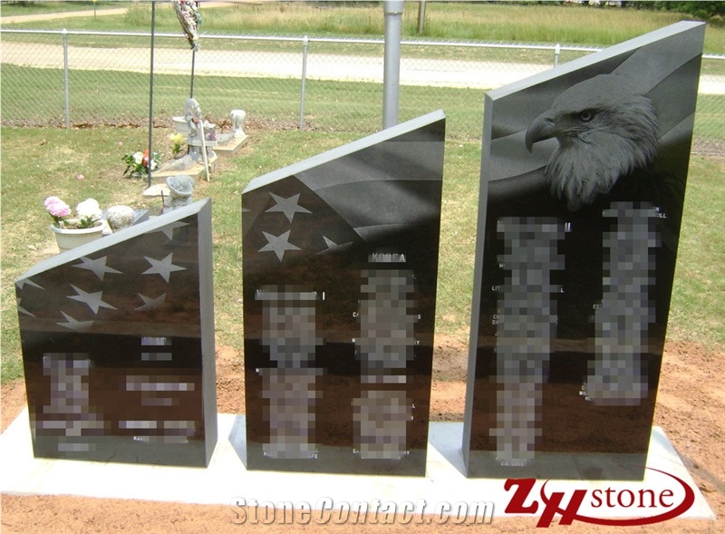 Good Quality Polished Three Pieces Slant Tops Absolute Black/ China Black/ Shanxi Black Granite Memorial/ War Memorials/ Memorial Monuments/ Family Memorials/ Memorial Statues