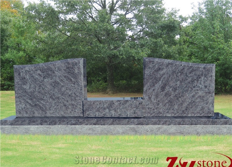 Good Quality Traditional Typical Wing Top Beveled Monument Bahama Blue/ Vizag Blue Granite Upright Monuments/ Family Monuments/ Bevel Headstones/ Double Monuments/ Gravestone
