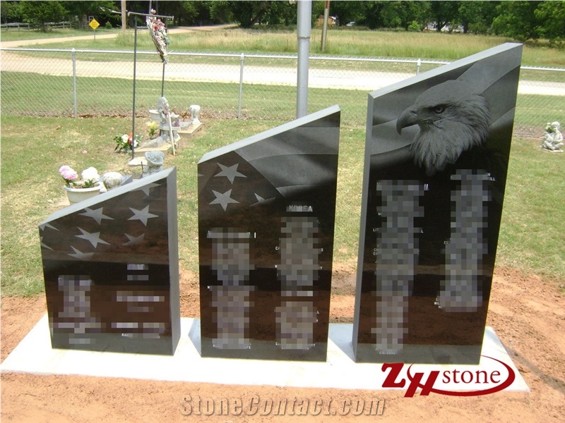 Good Quality Traditional Typical Wing Top Beveled Monument Bahama Blue/ Vizag Blue Granite Upright Monuments/ Family Monuments/ Bevel Headstones/ Double Monuments/ Gravestone