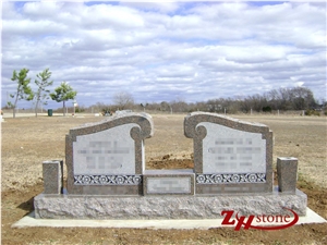 Good Quality Traditional Typical Wing Top Beveled Monument Bahama Blue/ Vizag Blue Granite Upright Monuments/ Family Monuments/ Bevel Headstones/ Double Monuments/ Gravestone