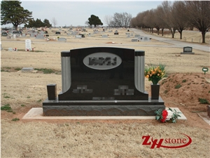 Good Quality Typical Wing Monument with Corner Checks and Side Vases Dakota Mahogany Granite Tombstone Design/ Monument Design/ Western Style Monuments/ Western Style Tombstones/ Double Monuments