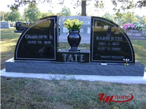 Good Quality Typical Wing Monument with Corner Checks and Side Vases Dakota Mahogany Granite Tombstone Design/ Monument Design/ Western Style Monuments/ Western Style Tombstones/ Double Monuments