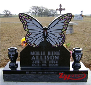 Good Quality Typical Wing Monument with Corner Checks and Side Vases Dakota Mahogany Granite Tombstone Design/ Monument Design/ Western Style Monuments/ Western Style Tombstones/ Double Monuments