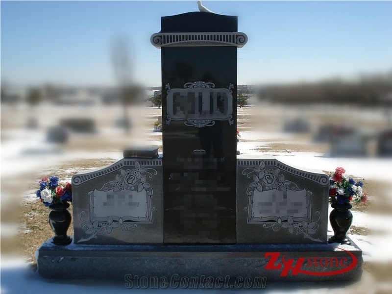 Own Factory Cheap Price Unique Design Sesame White and Shanxi Black Granite Tombstone Design/ Western Style Tombstones/ Single Monuments/ Upright Monuments/ Heastones