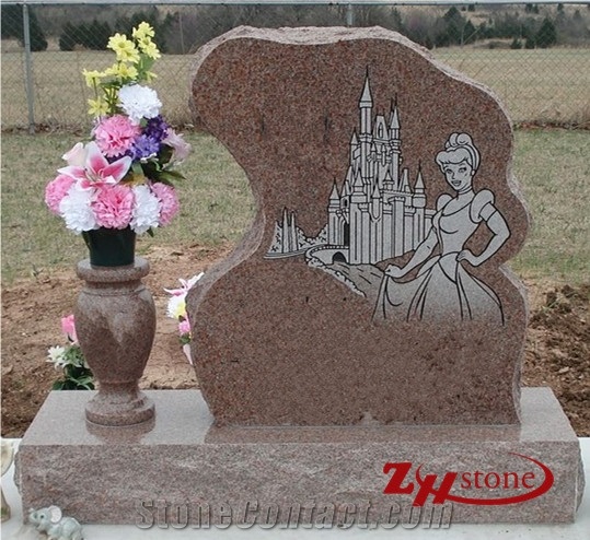 Own Factory Kid Usage Double Bears with Heart Sunset Red Granite Tombstone Design Western Style Tombstones/ Heart Tombstones/ Single Monuments/ Upright Monuments