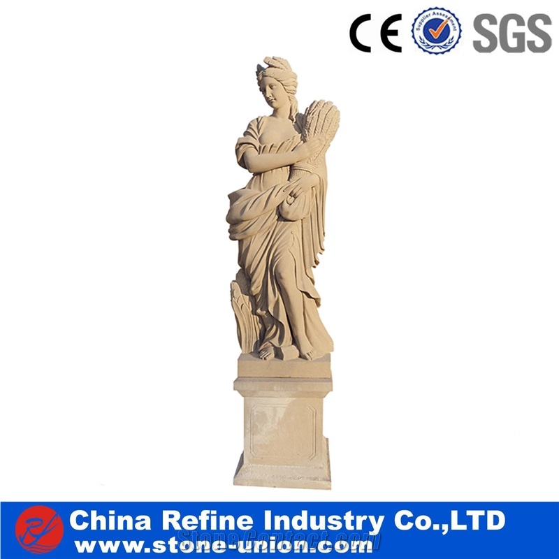 Beige Sand Stone Sculptures,Outdoor Figure Statue,Man and Woman Statue,New Carving Stone Statues for Sale