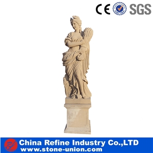 Beige Sand Stone Sculptures,Outdoor Figure Statue,Man and Woman Statue,New Carving Stone Statues for Sale