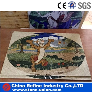 Best Selling Stone Mosaic Medallion with Tiger Design,Round Flooring Pattern, Square Waterjet Medallion, Waterjet Medallions,Marble Medallion