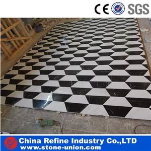 Black and White Marble Lobby Marble Flooring Design Factory Price,Polished Round Water Jet Medallions Inlay Flooring Tiles