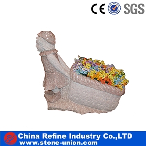 China Beige Granite Human Sculpture, Beige Granite Children Sculpture & Statue, Garden Kids Statues
