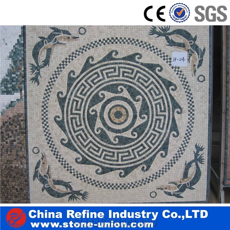 Decorative Stone Mosaic Inlay Medallion for Living Room,Polished Round Water Jet Medallions Inlay Flooring Tiles
