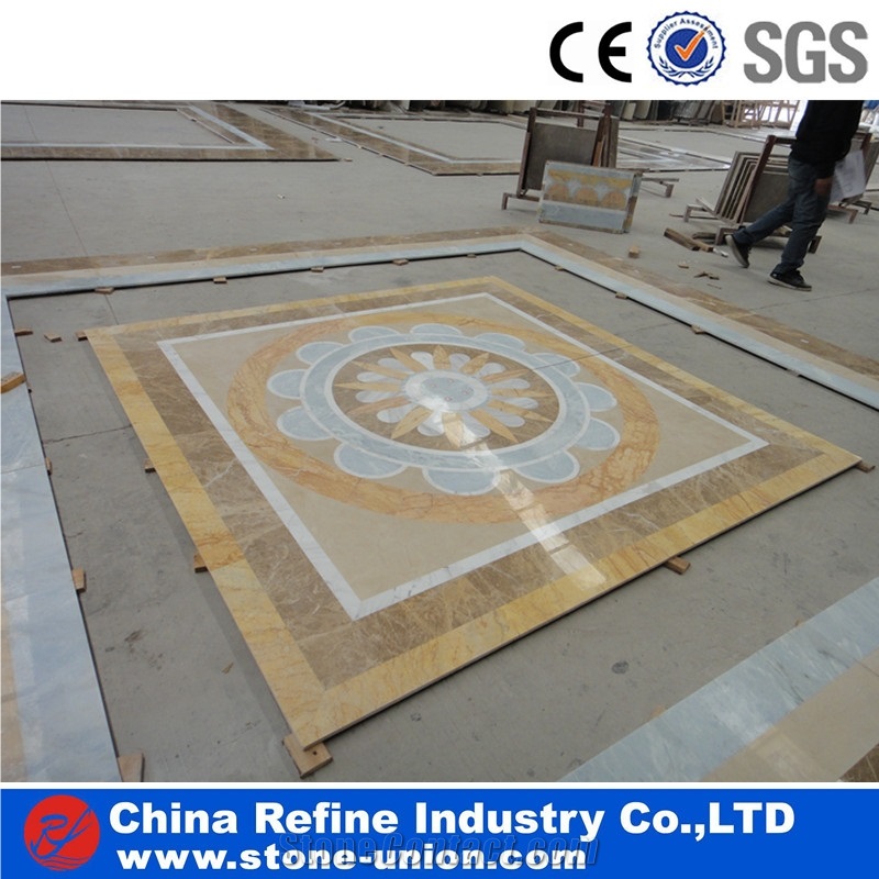 Engineered Waterjet Marble Mosaic Medallion Tile for Home Floor,Multi Color Marble Polished Inlay Flooring Tiles Pattern