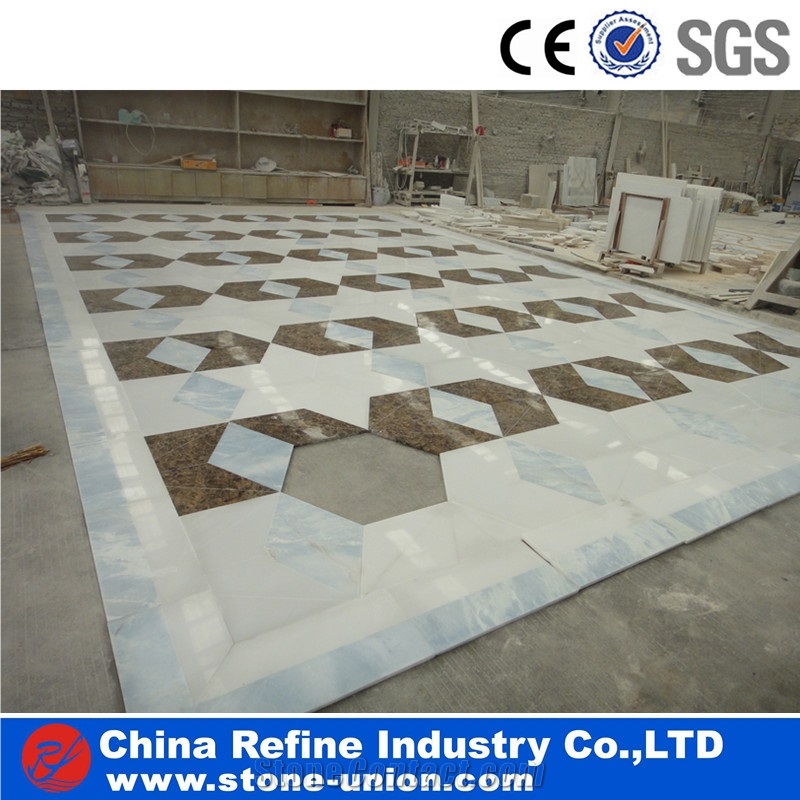 Engineered Waterjet Marble Mosaic Medallion Tile for Home Floor,Multi Color Marble Polished Inlay Flooring Tiles Pattern