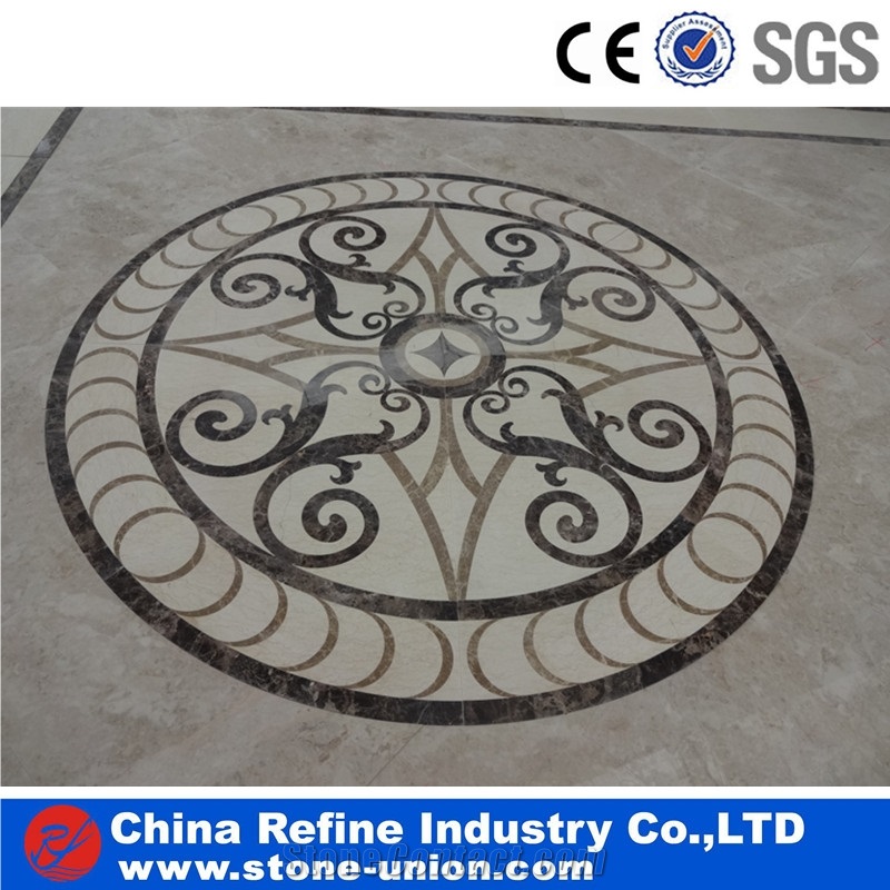 Engineered Waterjet Marble Mosaic Medallion Tile for Home Floor,Multi Color Marble Polished Inlay Flooring Tiles Pattern