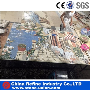 Floor Square Medallion Marble Mosaic Materials,Round Water Jet Medallions Inlay Flooring Tiles, Customized White Bottom Marble Flooring Paving Tiles