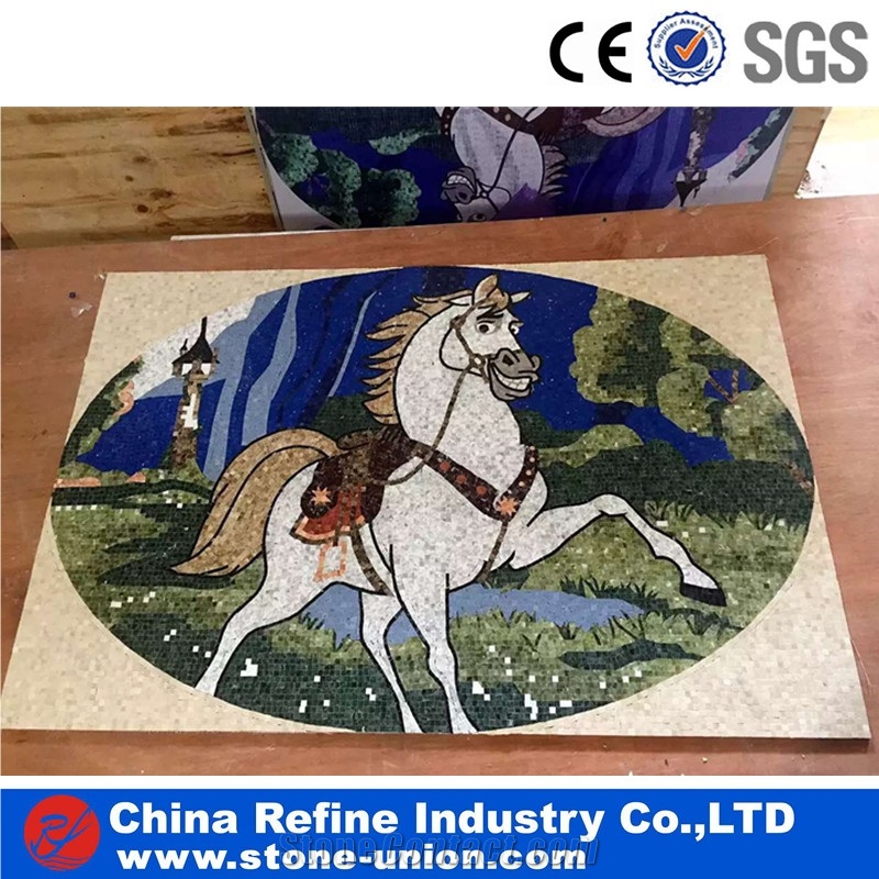 Floor Square Medallion Marble Mosaic Materials,Round Water Jet Medallions Inlay Flooring Tiles, Customized White Bottom Marble Flooring Paving Tiles