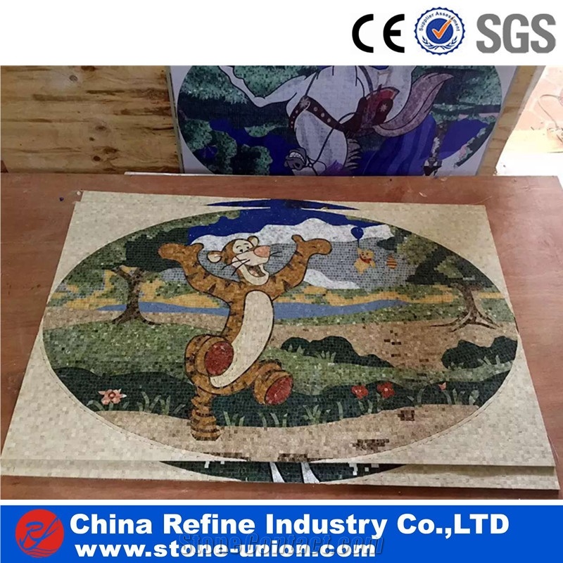 Floor Square Medallion Marble Mosaic Materials,Round Water Jet Medallions Inlay Flooring Tiles, Customized White Bottom Marble Flooring Paving Tiles