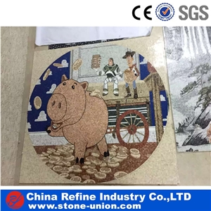 Floor Square Medallion Marble Mosaic Materials,Round Water Jet Medallions Inlay Flooring Tiles, Customized White Bottom Marble Flooring Paving Tiles