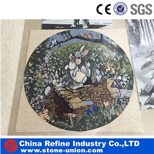 Floor Square Medallion Marble Mosaic Materials,Round Water Jet Medallions Inlay Flooring Tiles, Customized White Bottom Marble Flooring Paving Tiles