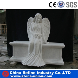 Garden Sitting Angel Statue from Factory , Marble Praying Angel Statue , Angel Statue Headstone