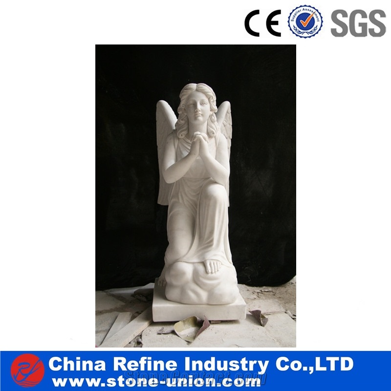 Garden Sitting Angel Statue from Factory , Marble Praying Angel Statue , Angel Statue Headstone