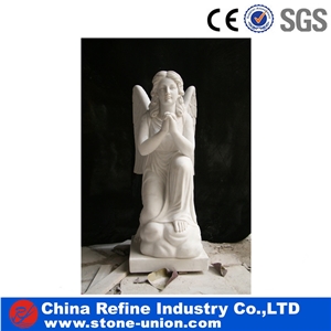 Garden Sitting Angel Statue from Factory , Marble Praying Angel Statue , Angel Statue Headstone