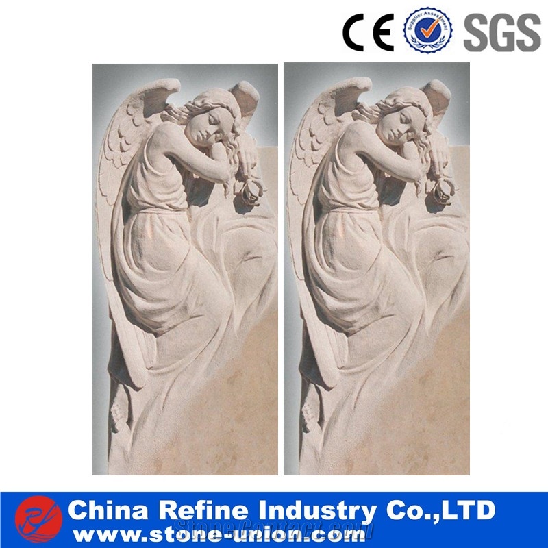 Garden Sitting Angel Statue from Factory , Marble Praying Angel Statue , Angel Statue Headstone