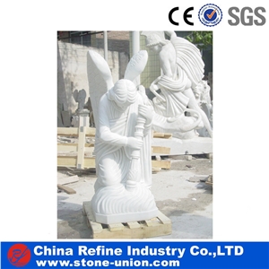 Garden Sitting Angel Statue from Factory , Marble Praying Angel Statue , Angel Statue Headstone