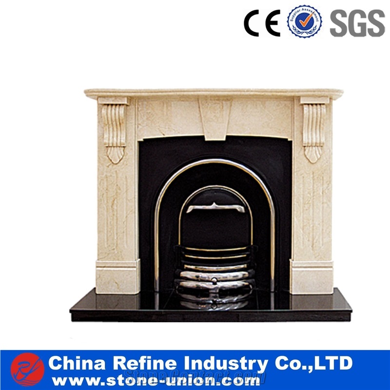 Marble Carved Indoor Fireplace Mantel, Marble Fireplace Surrounding, Fireplace Hearth