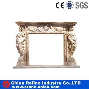 Marble Carved Indoor Fireplace Mantel, Marble Fireplace Surrounding, Fireplace Hearth