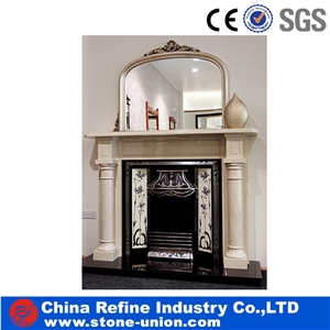 Marble Carved Indoor Fireplace Mantel, Marble Fireplace Surrounding, Fireplace Hearth