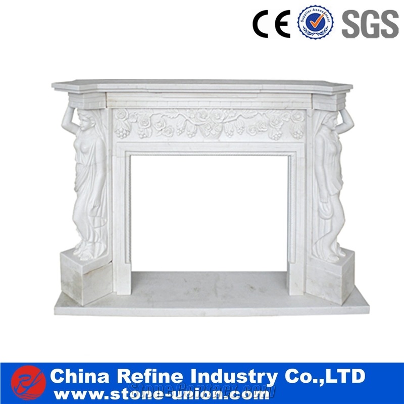 Natural White Marble Western Style Fireplace, Sculptured Fireplace,White Fireplace Mantel,Modern Fireplace Mantel,Stone Fireplace Mantel