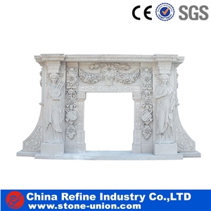Natural White Marble Western Style Fireplace, Sculptured Fireplace,White Fireplace Mantel,Modern Fireplace Mantel,Stone Fireplace Mantel