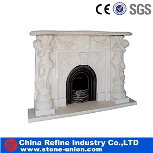 Natural White Marble Western Style Fireplace, Sculptured Fireplace,White Fireplace Mantel,Modern Fireplace Mantel,Stone Fireplace Mantel
