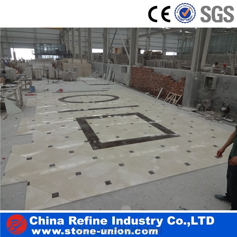 Square Customized Design Lobby Floor Marble Waterjet Medallion,Polished Water Jet Medallions Inlay Flooring Tiles
