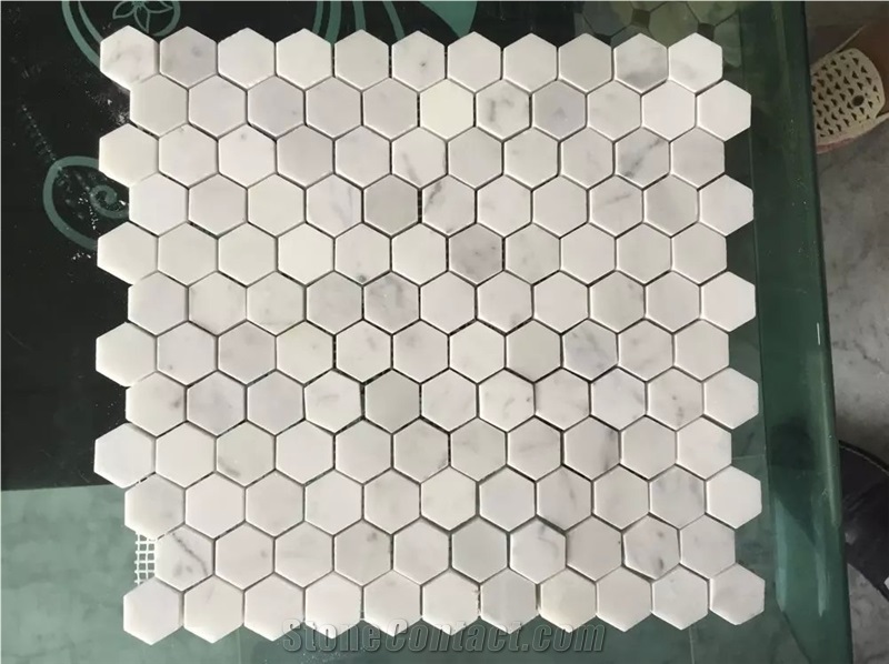 Carrara Hexagon Mosaic Tile, Bianco Carrara Mosaic