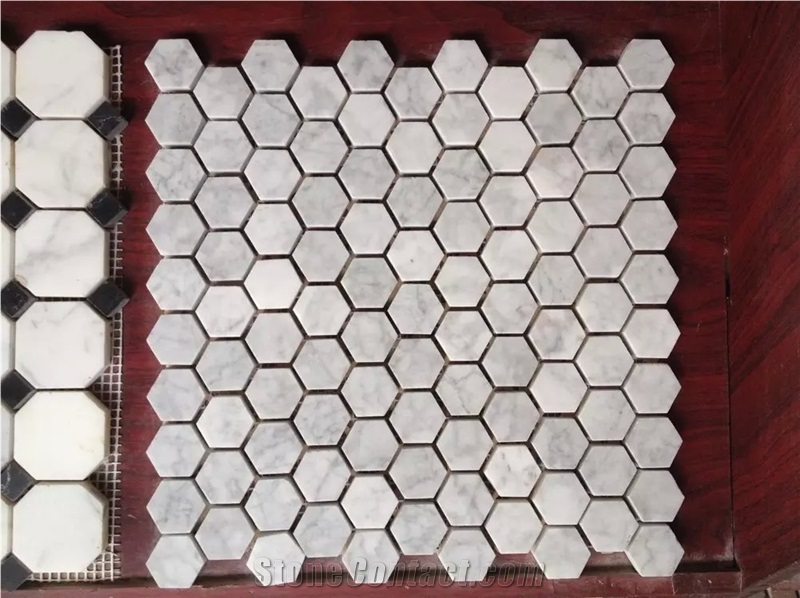 Carrara Hexagon Mosaic Tile, Bianco Carrara Mosaic