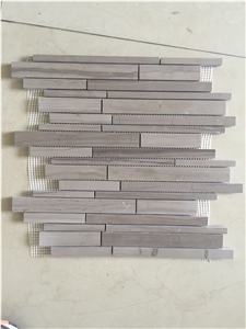 Light Brown Marble Strip Mosaic Tile Linear Strip Mosaic Tile for Back Splash