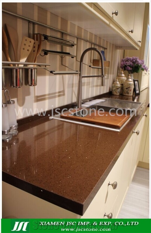 Brown Quartz Stone Kitchen Countertops