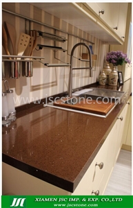 Brown Quartz Stone Kitchen Countertops