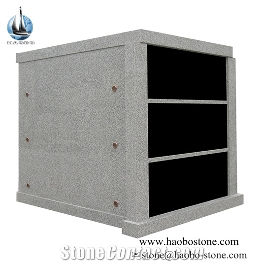 6 Crypts Grey Granite Stacked Mausoleum